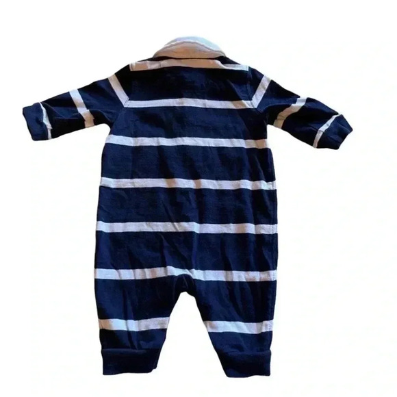 Ralph Lauren Navy/ White Stripes Baby Rugby Coverall SZ 3 mo - Picture 2 of 4